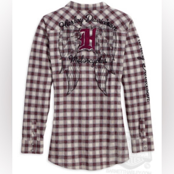 Harley-Davidson Embellished Wing with Raw Edge Applique Plaid Long Sleeve Shirt - Picture 5 of 12